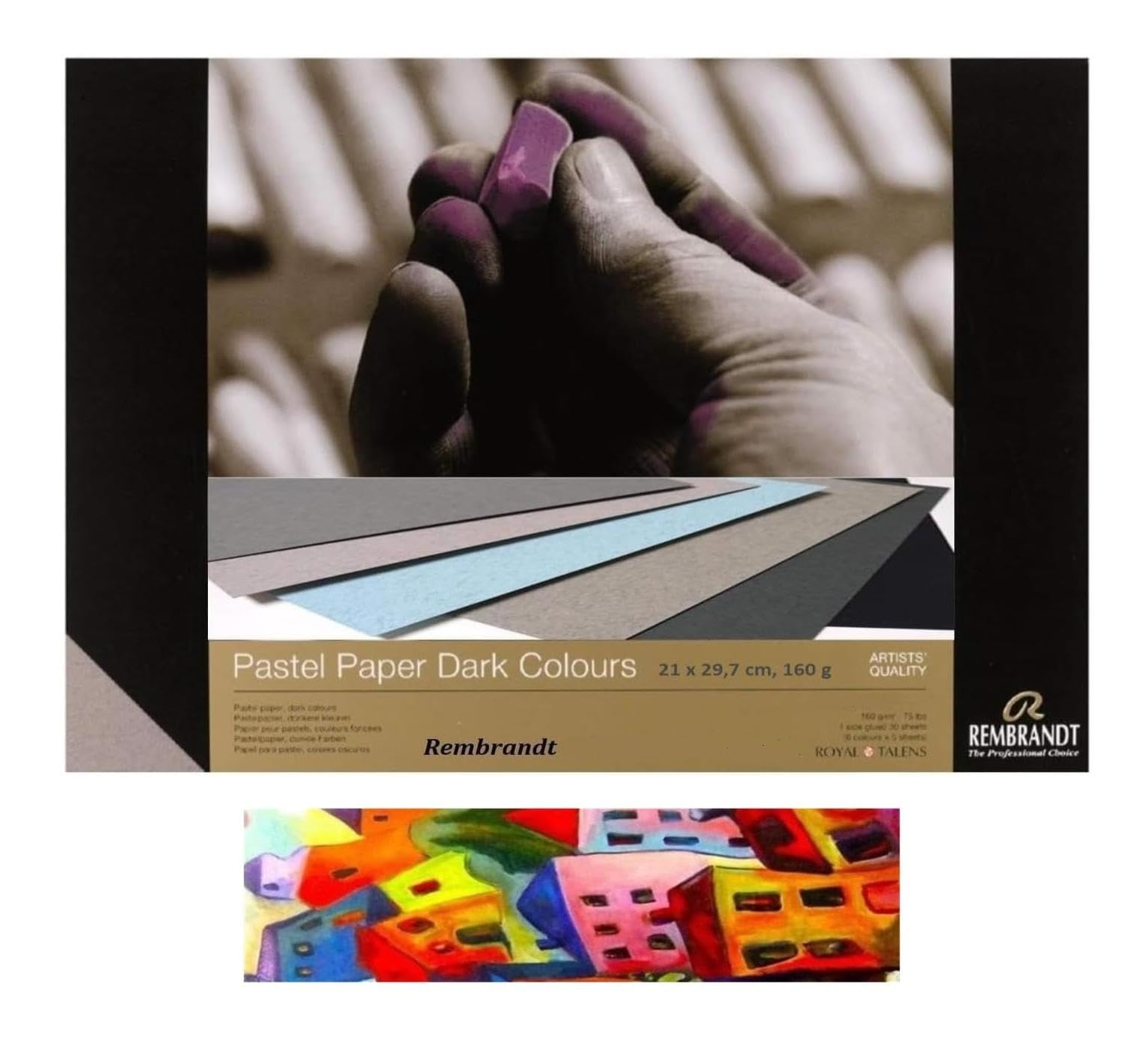 Papel Pastel, Pastel seco colores oscuros, 21 x 29,7 cm, 160 g, 6 colores, 30 hojas y 1 tarjeta