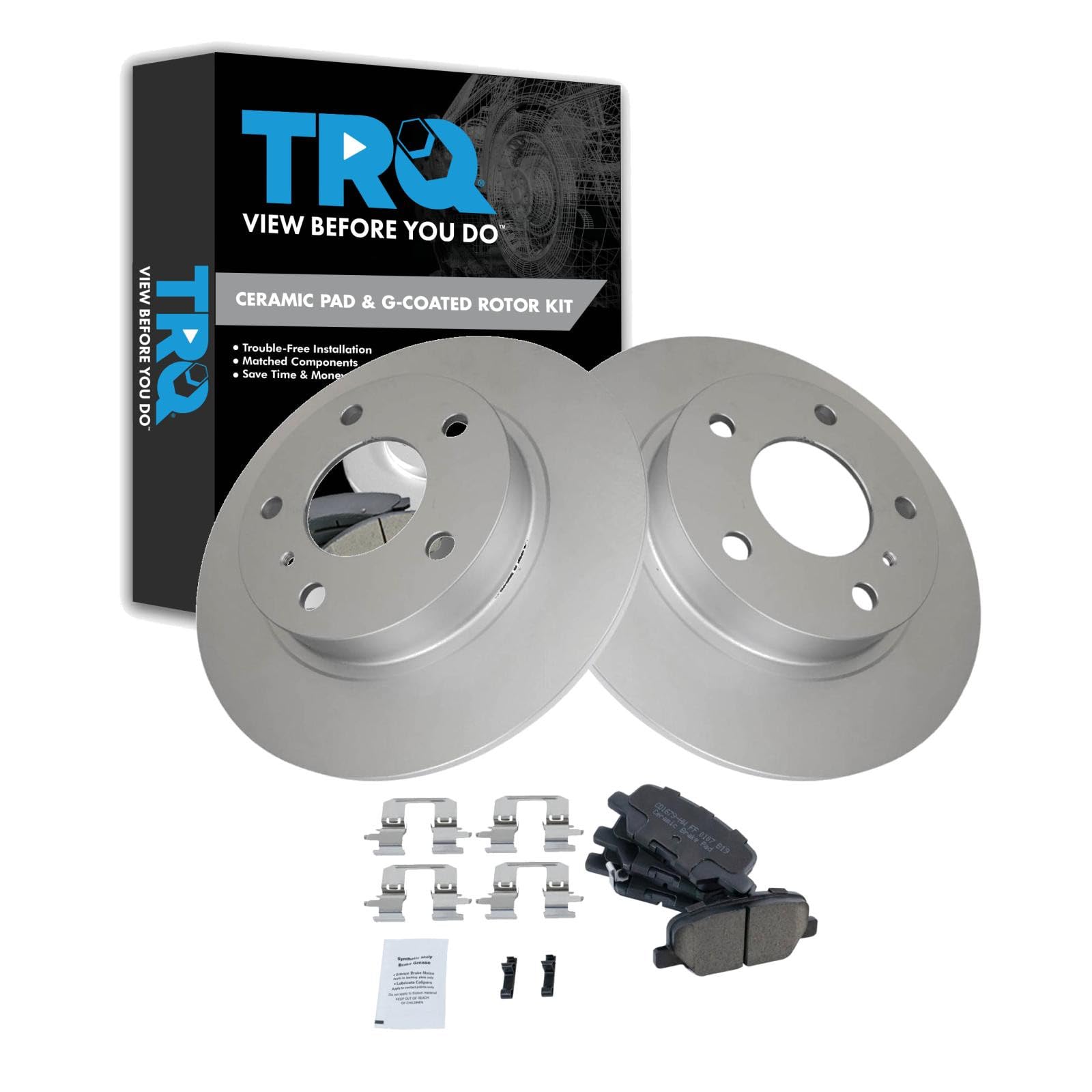 TRQ Rear Brake Pad and Rotor Set Ceramic Coated Rotors Compatible with 2014-2016 Mazda 3