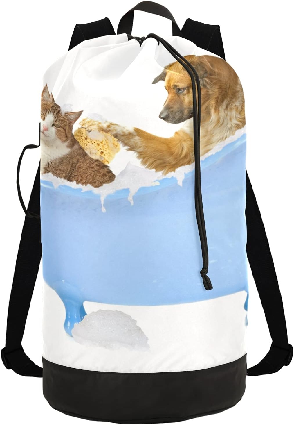 Cat Dog Bathtub Laundry Bag Backpack Heavy Duty Laundry Bag