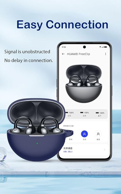 USTIYA Case for Huawei FreeClip Protection Cover Full-Body Soft Silicone with Keychain Headphone Accessories Funda Carcasa (Blue)