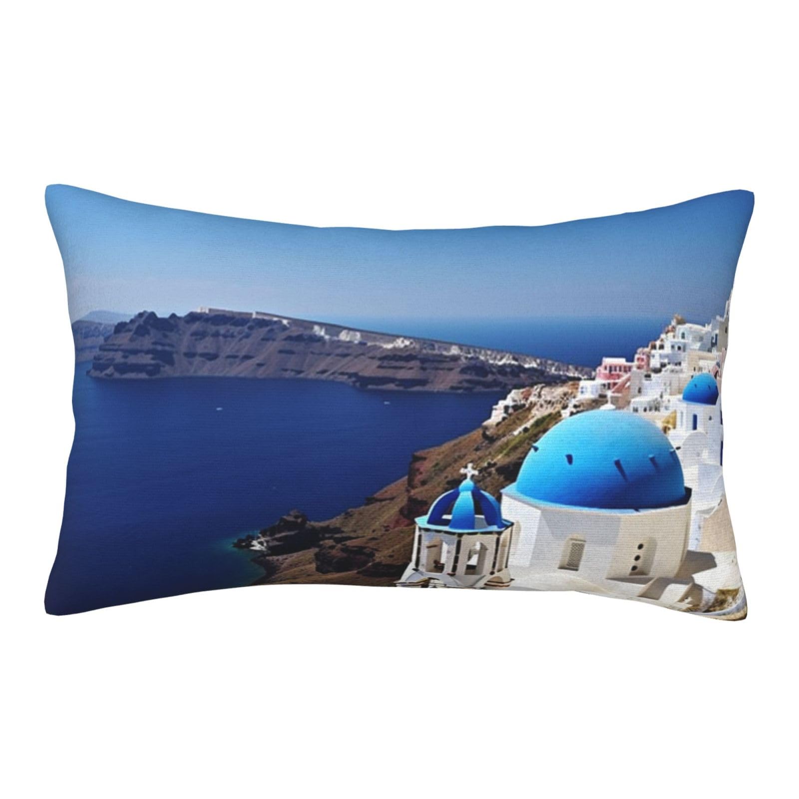 Velvet Pillowcases 20"x30" Ultra Soft Breathable Pillow Cases, Luxury Fuzzy Throw Pillow Covers with Zipper, Santorini Greek Island sea View Pillow Shams All Seasons Decorative Cushion Cases for Couch