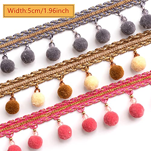 Yalulu 4 Yards X 2Inch Width Pom Pom Trim Ball Fringe Ribbon Diy Sewing Lace Accessory For Clothing Curtain Pillow Accessory Decoration Diy Craft (Deep Purple) #TOP1