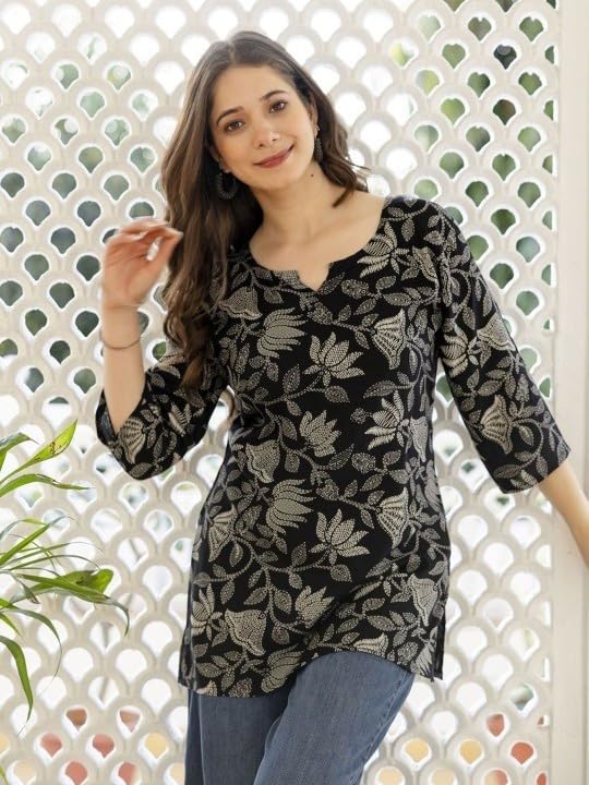 Image of Women's Short Kurti in TopsTunic Rayon Cotton Blend | Ladies Ethnic Tunic