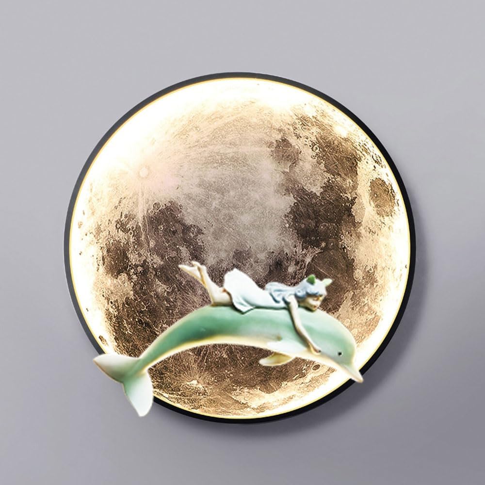 Large Moon Wall Sconce Cartoon Modern LED Dimmable Moon Shape Wall Light With Remote Control 42W 40cm Wall Lamp Indoor Wall Mounted Lighting Ceiling Light For Living Room Bedroom Little Girl A