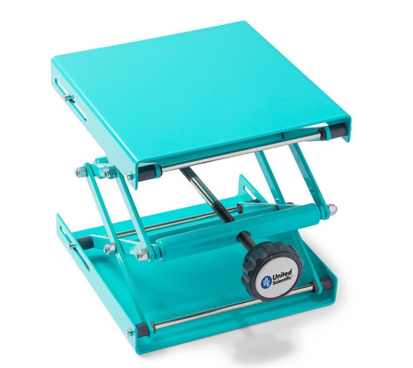 United Scientific™ EcoLift Cric de Laboratoire en Acier Inoxydable, 20,3 x 20,3 cm, Plate-Forme de Support pour Table de Laboratoire, Hauteur de Levage Extensible de 76 à 305 mm, Poids Maximum de