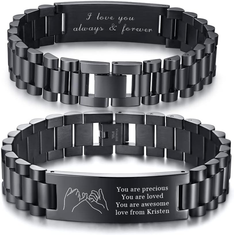 MEALGUET Personalized Inspirational Gift for Him : Masculine Stainless Steel Inspiral Quote Engraved Link Bracelet for Men, Sobriety Gifts Inspiral Message Customized Gift for dad Son Husband