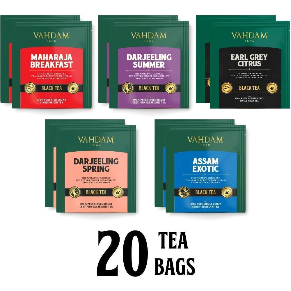 Vahdam, Black Tea Sampler, 5 Teas Tea Variety Pack Assorted Black