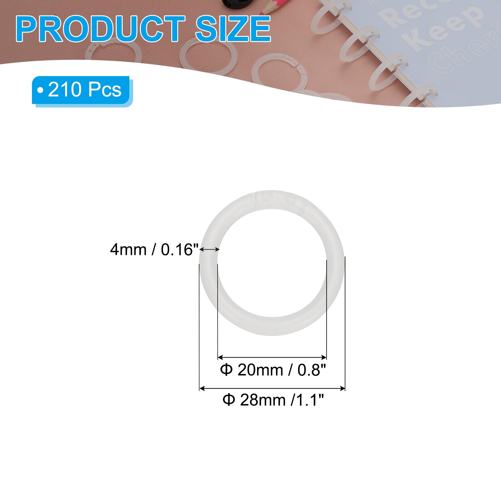 PATIKIL 1.1" OD 0.8" ID Loose Leaf Rings, 210 Pack Binder Ring Plastic for Book DIY Scrapbook Notebook Photo Album Transparent - Image 2