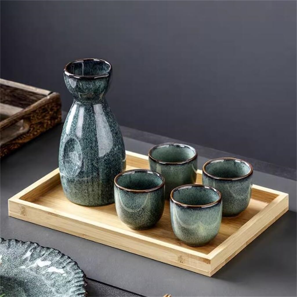 Set Retro Japanese Sake Pot Cup Pottery Japanese Wine Distributor Shoju Pot Small Wine Glass