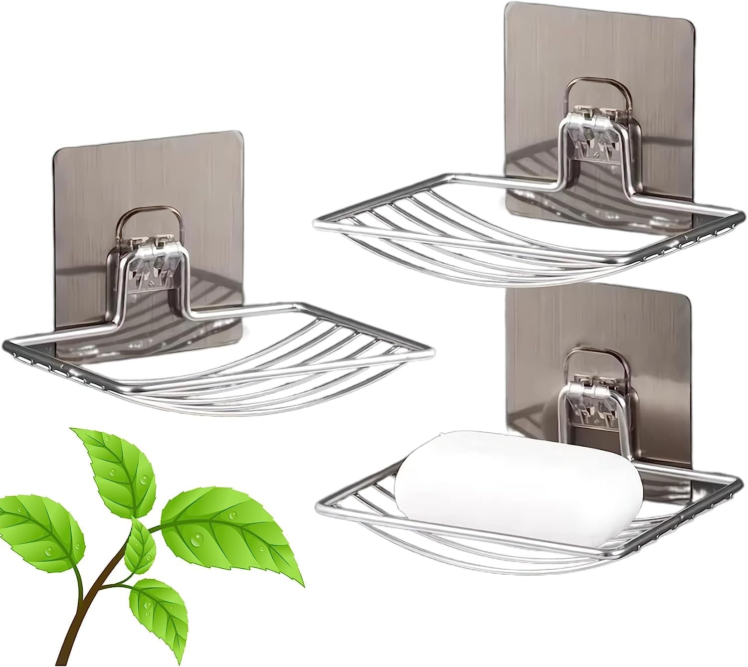 Soap Holder Set Single Layer Stand for Bathroom Kitchen Sink with Self Adhesive Sticker Rack Hanging Waterproof Box Case Self Draining Stickable-Stainless Steel Silver Chorme (1) (B0CQRVG954) Amazon Price History, Amazon Price Tracker