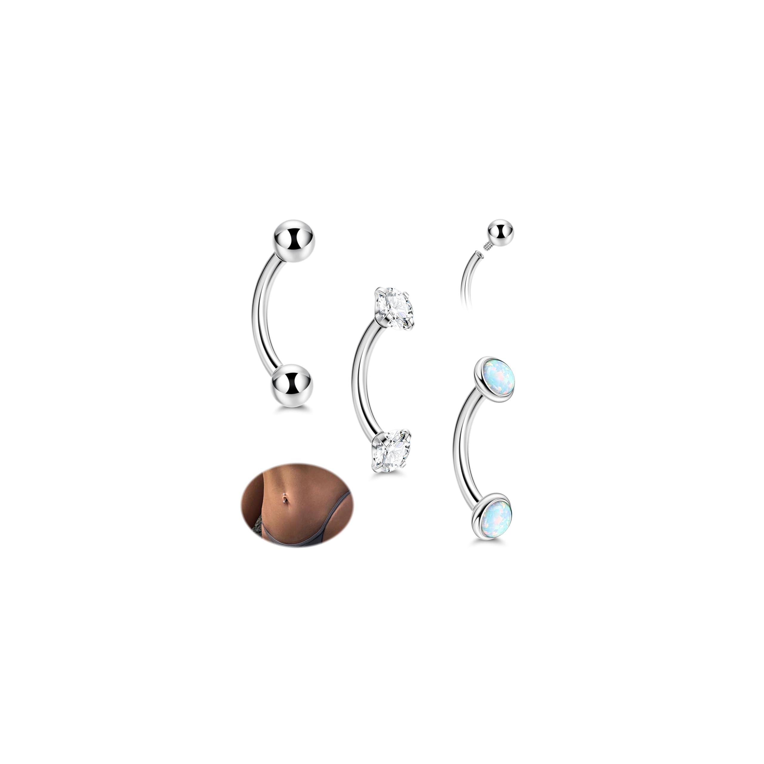 G23 14G Titanium Small Belly Button Rings for Women Internally Threaded Belly Button Rings Hypoallergenic Cubic Zirconia Opal Belly Button Rings for Eyebrow Lip-image-23