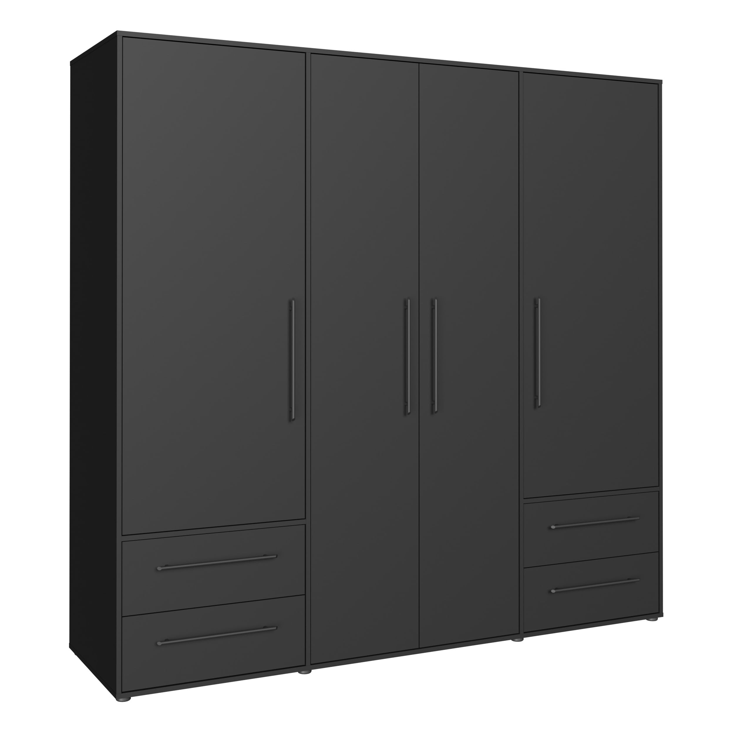 Forte Jupiter 200 210 - Armadio a 4 ante a 4 ante con 4 cassetti, in legno, colore nero opaco, larghezza 205,9 cm, altezza 200,1 cm, profondità 58,8 cm