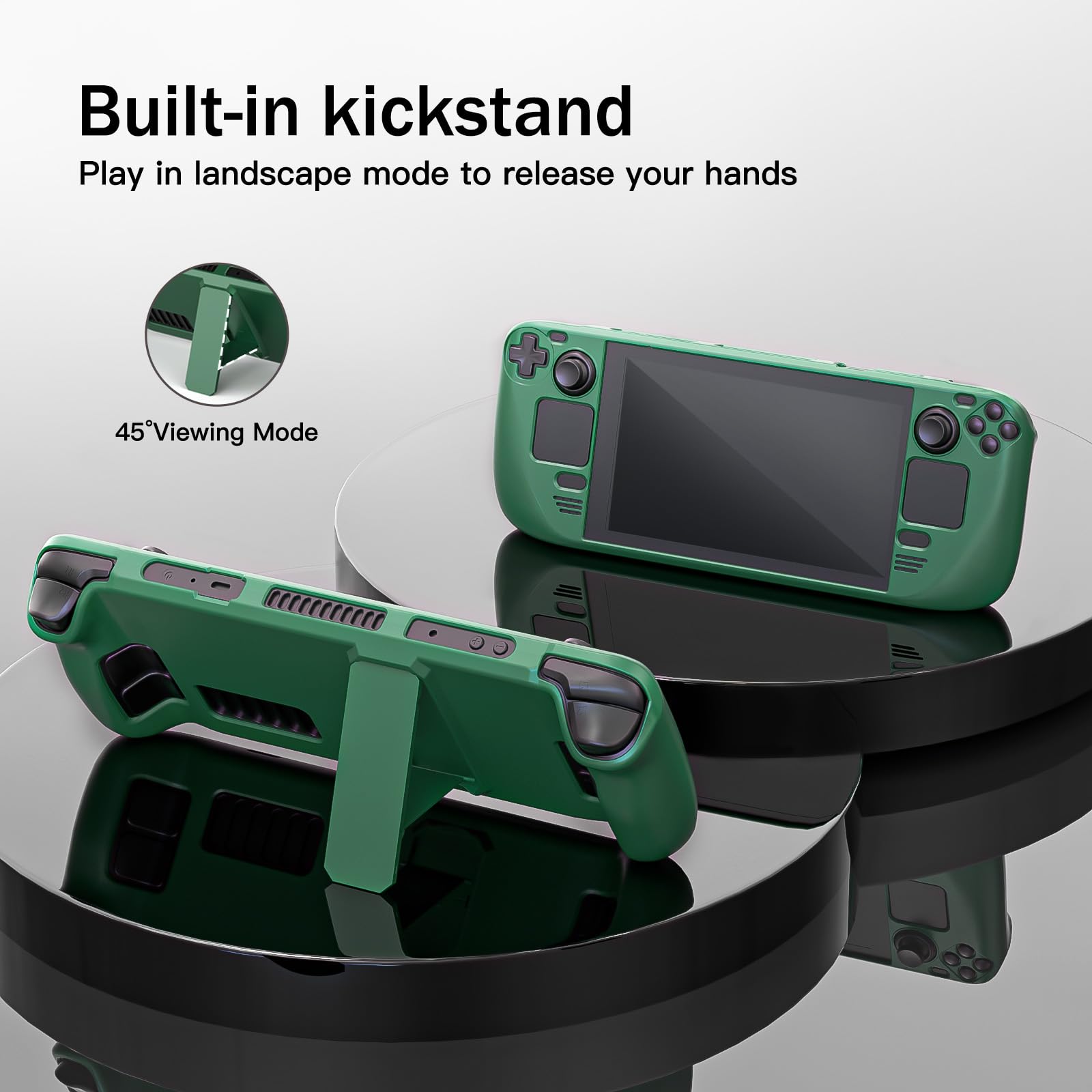 bibuks ﻿Steam Deck Case,Steam Deck OLED Protective Case,Non-Slip Skin Protective Shell Accessories with Kickstand ,2 Screen Protector, 4 Thumb Grip (Green)