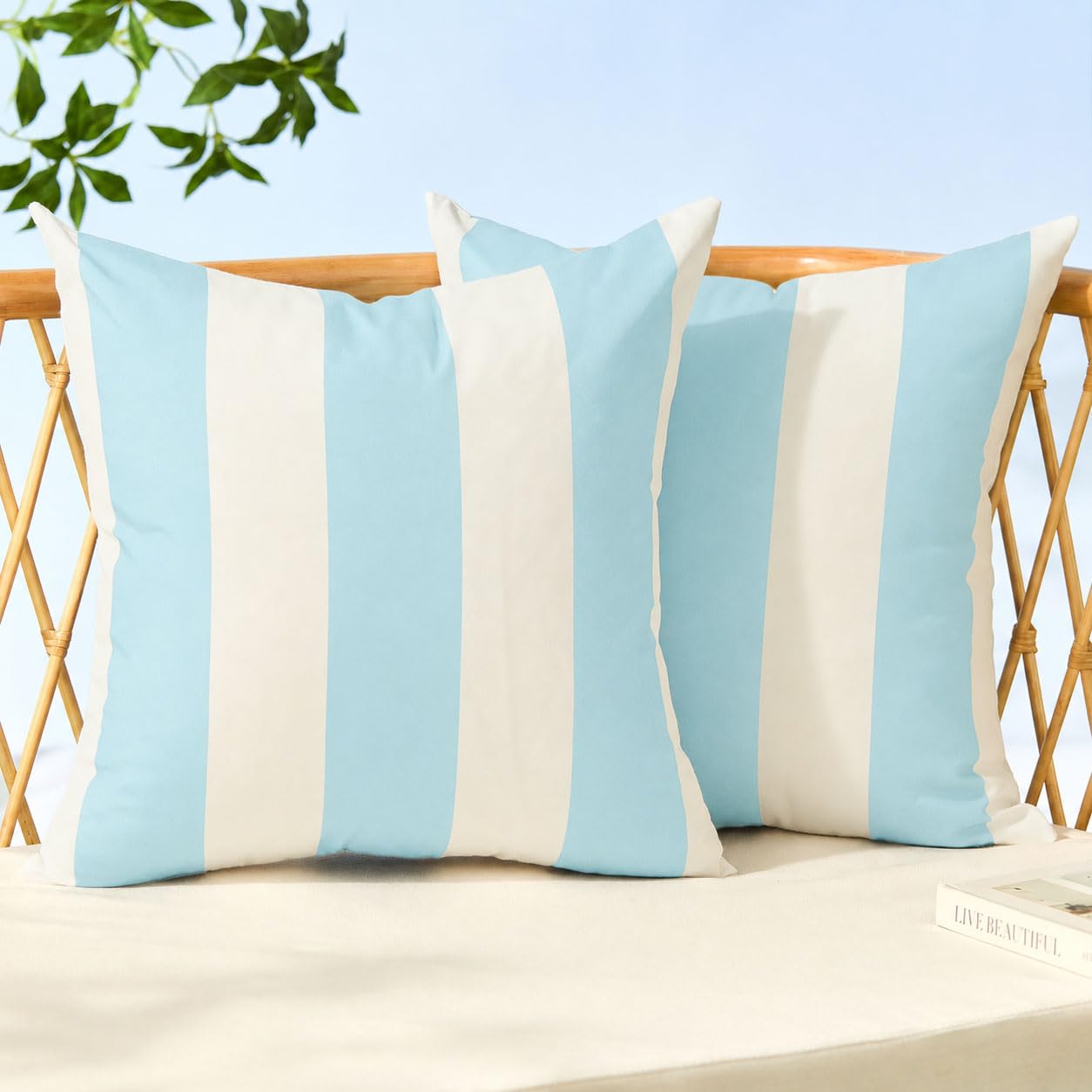 Allorry Outdoor Pillow Covers 18x18 Light Blue Striped Outdoor Decor 007O18