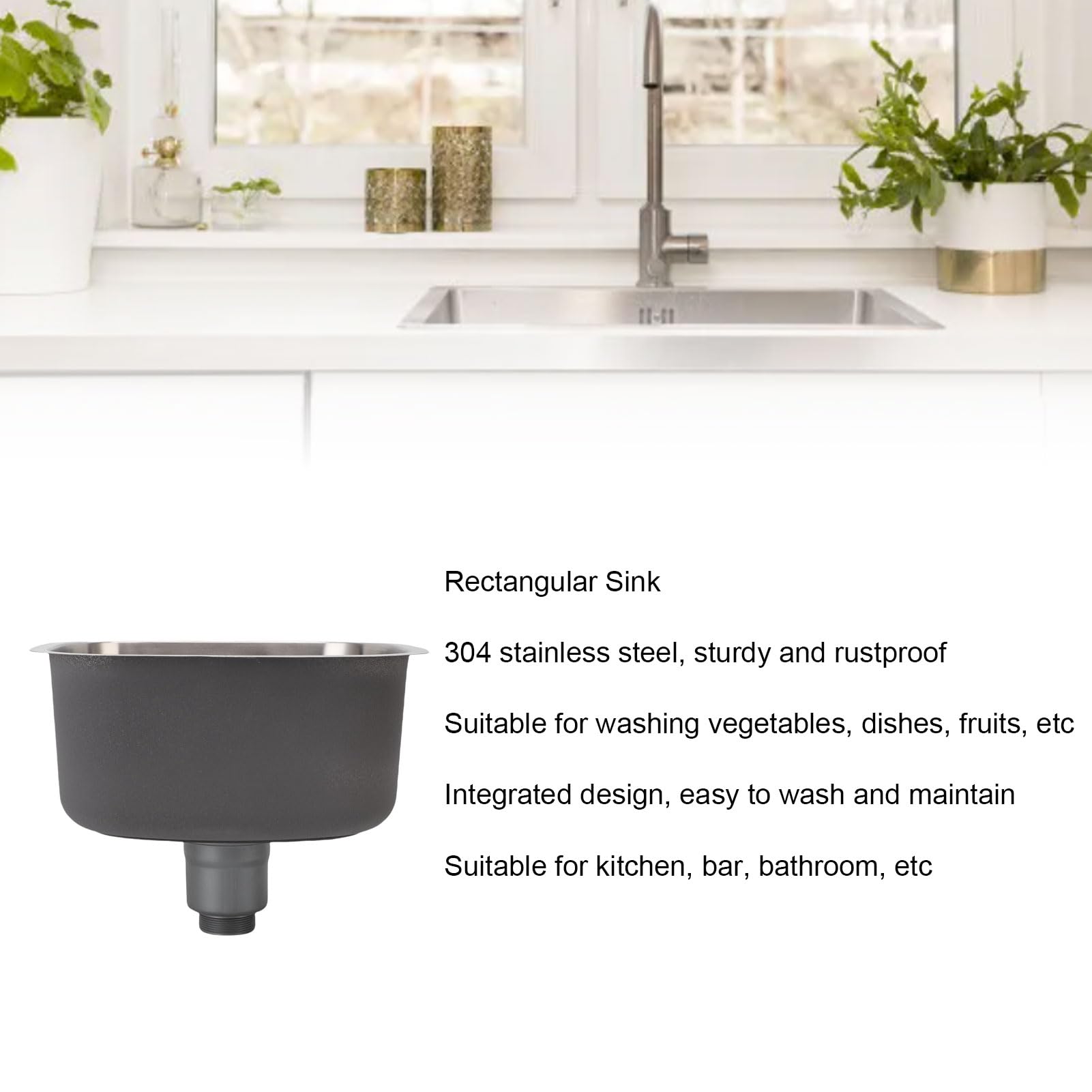 Cocoarm Fregadero de Cocina de un Seno Fregadero bajo Encimera de Acero Inoxidable 304 38,5 X 32,5 X 18, Cm Lavabo Rectangular Integrado para Cocina, Bar, Baño, Lavado Diario