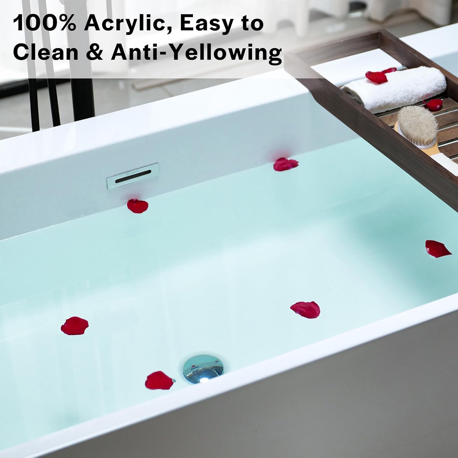 Empava 67"Free standing Tub，Deep Soaking Tub with Custom Contemporary Design, Back-to-Wall Bathtub with Chrome Drain & Overflow, cUPC Certified, Glossy White