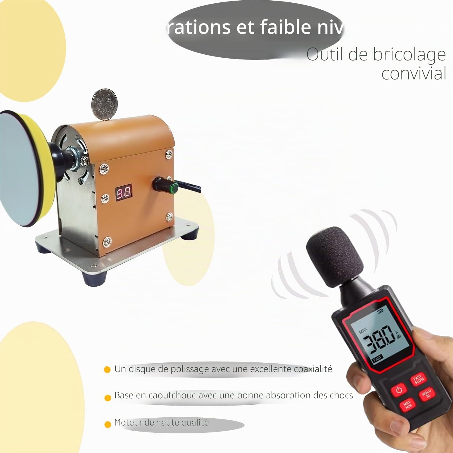 Polisseuse électrique pour résine, vitesse réglable et faible bruit, kit de ponçage et de polissage de résine avec 32 feuilles de papier abrasif pour le bois, les bijoux, les plastiques et le
