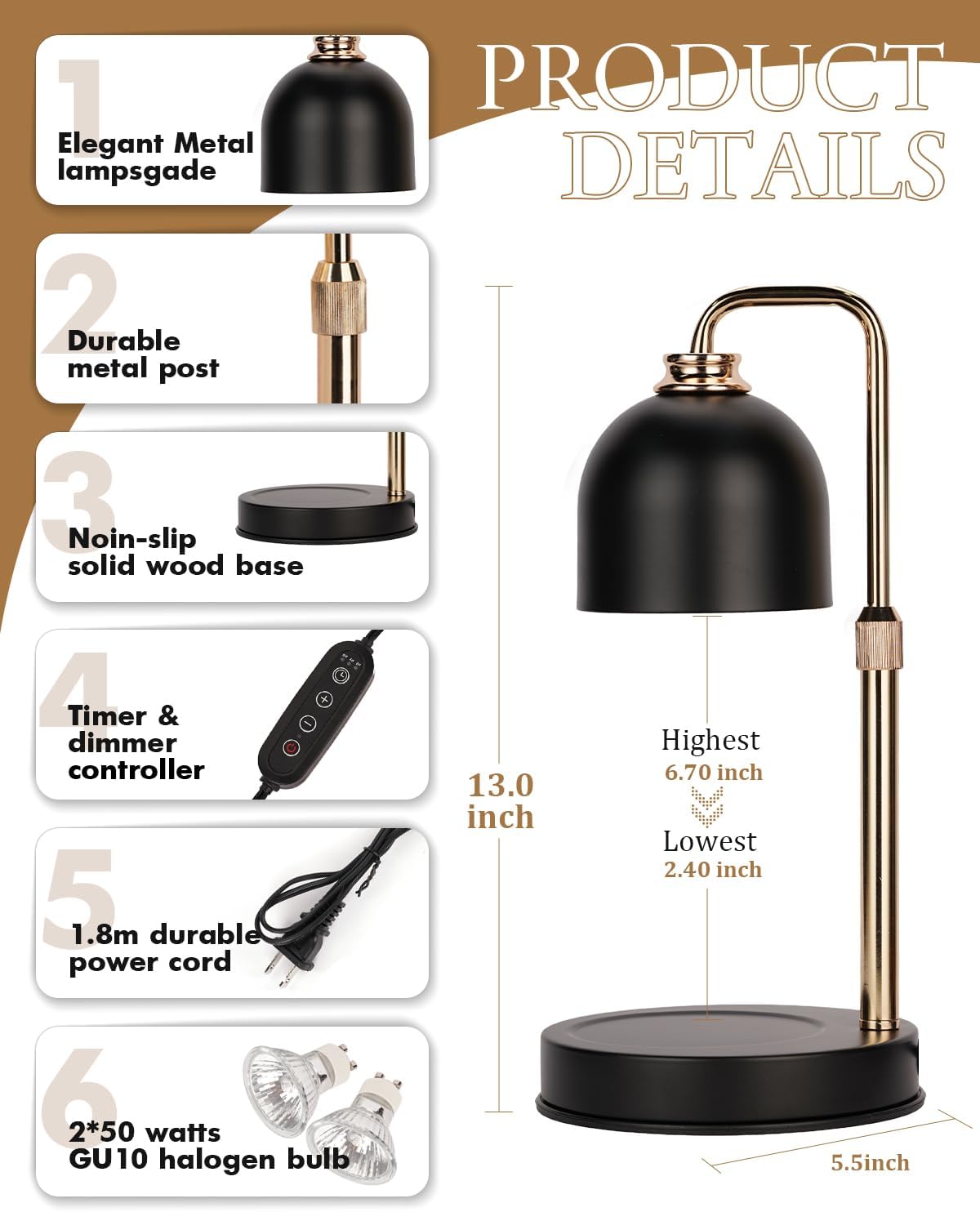 Candle Warmer Lamp with Timer & Dimmable Brightness, House Warming Gifts New Home, Candle Warming Lamp Gifts for Valentines, Birthday Gifts for Women Mom, Flameless Wax Melt Warmer for Jar Candles