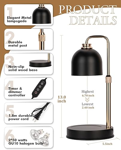 Vista 32 de Lámpara para calentar velas, moderna, luz cálida tipo vela, regulable, temporizador, regalos de cumpleaños y Navidad para hombres y mujeres y Negro