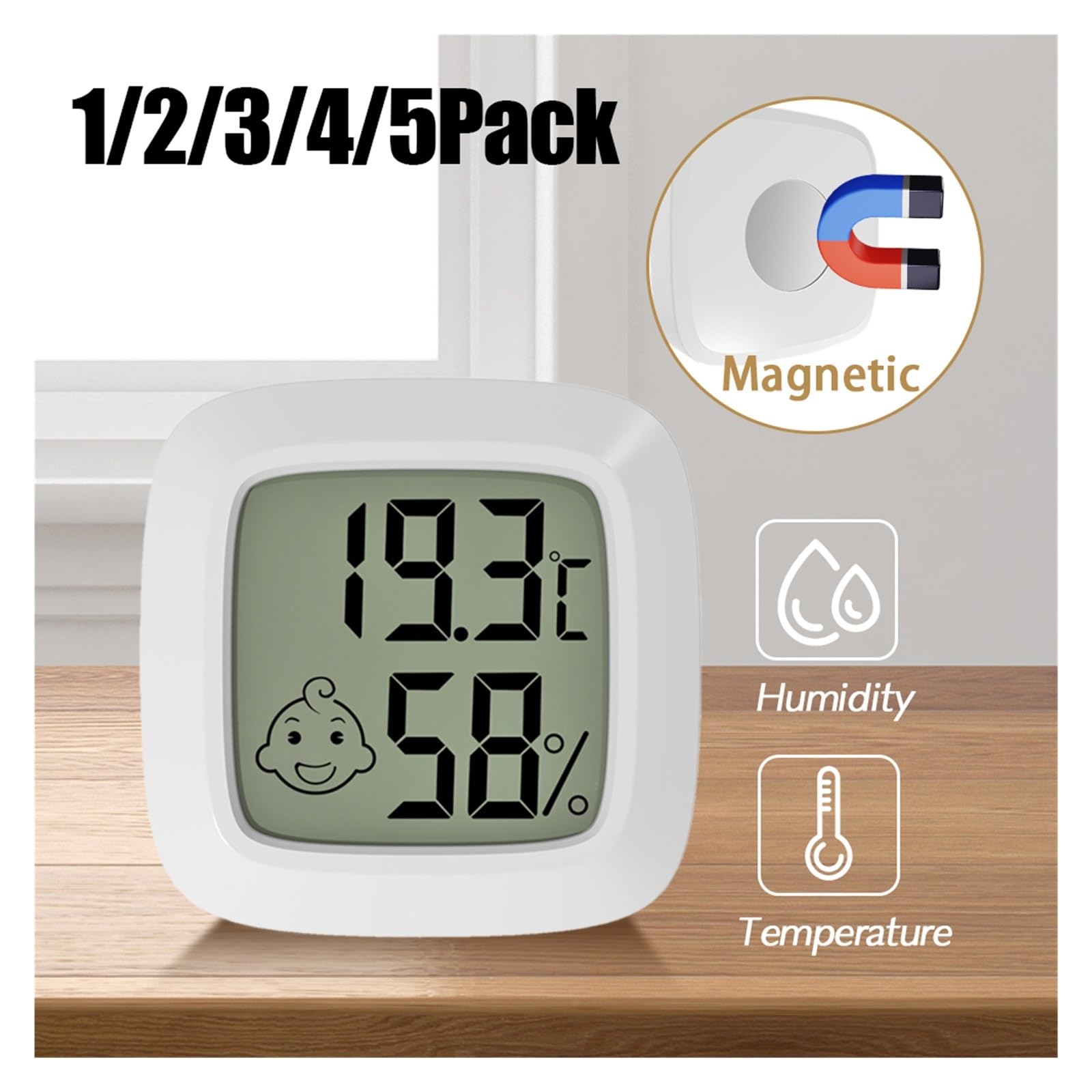 Mini Termómetro Digital LCD Magnético, Higrómetro, Sensor De Temperatura Ambiente, Medidor Humedad, Interior, Estación Meteorológica Preciso Rápido Monitorización Tiempo Real(5pcs)