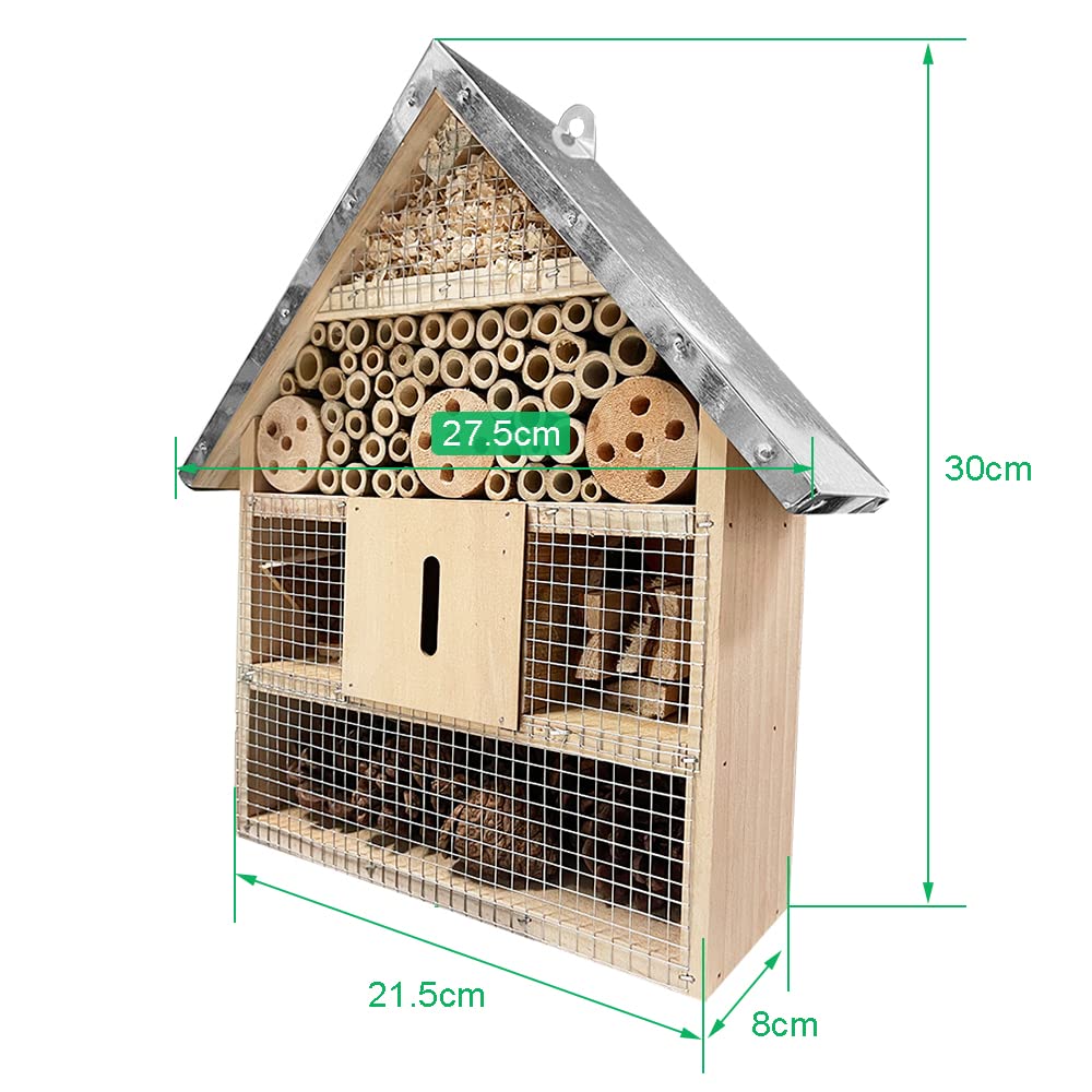 Hotel De Insectos para Exterior Colgar, Casa De Insectos De Madera para La Decoración del Jardín Arbol, Casita Insectos con Techo Metalico Y Gancho, para Abeja Mariposa Mariquitas Vivas Insectos