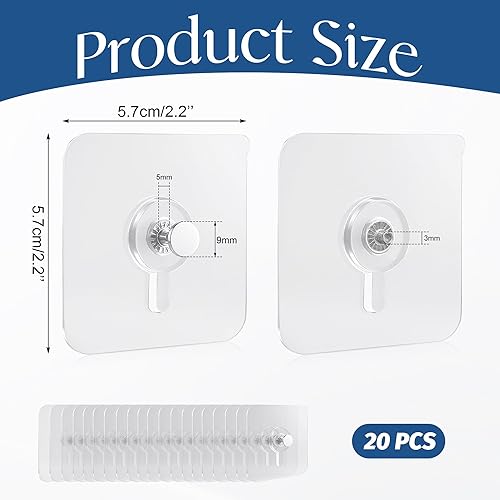 Miniatura 4 de Quacc 20 ganchos autoadhesivos para fotos, transparentes, impermeables, sin taladro, montaje en pared, ganchos adhesivos para colgar marcos de