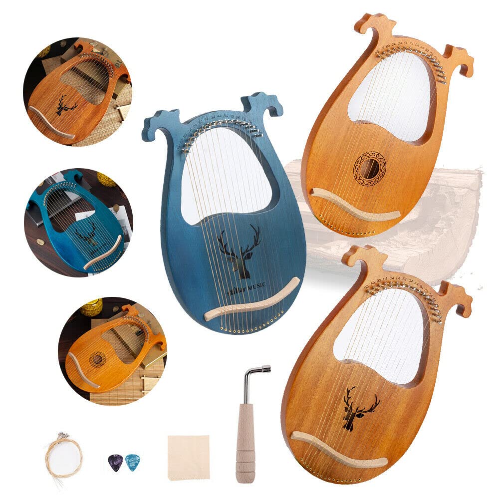 Lyre Harfe - Arpa de 16 cuerdas metálicas de caoba con llave de afinación, instrumento vintage para amantes de la música principiantes (ciervo azul)