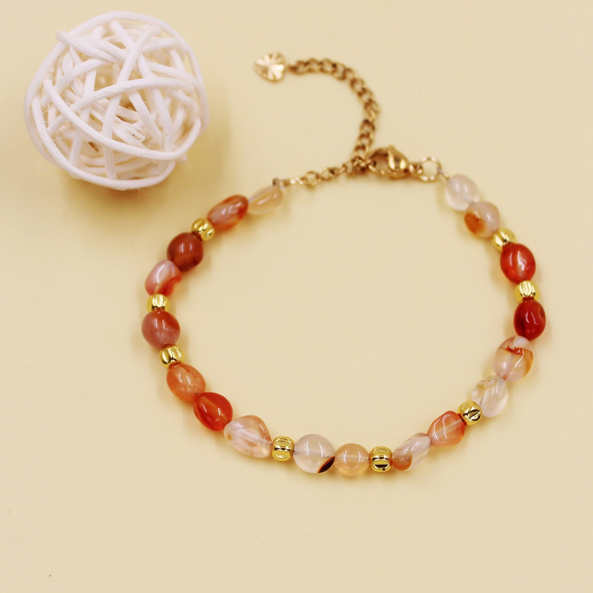 WZGWDC Unregelmäßiges verstellbares Armband aus Natursteinen mit 4 mm -Abstandsperlen – Boho-Stil-Schmuck YA5871