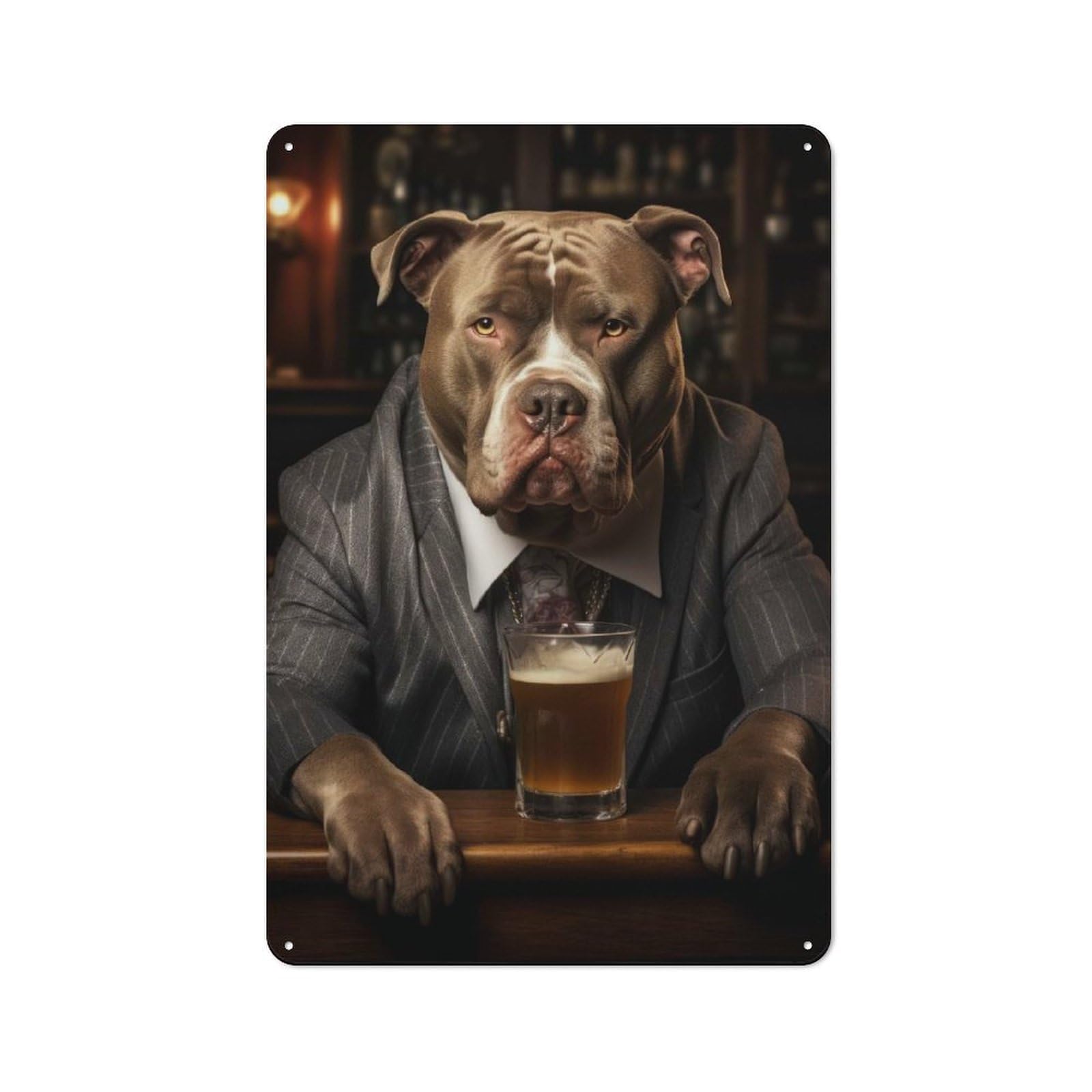 Junmoney Xl Bulldog At The Bar Rustic Metal Plaque 30X20cm For Lounge Or Reading Corner, For Home Office, Studio And Craft Room Walls