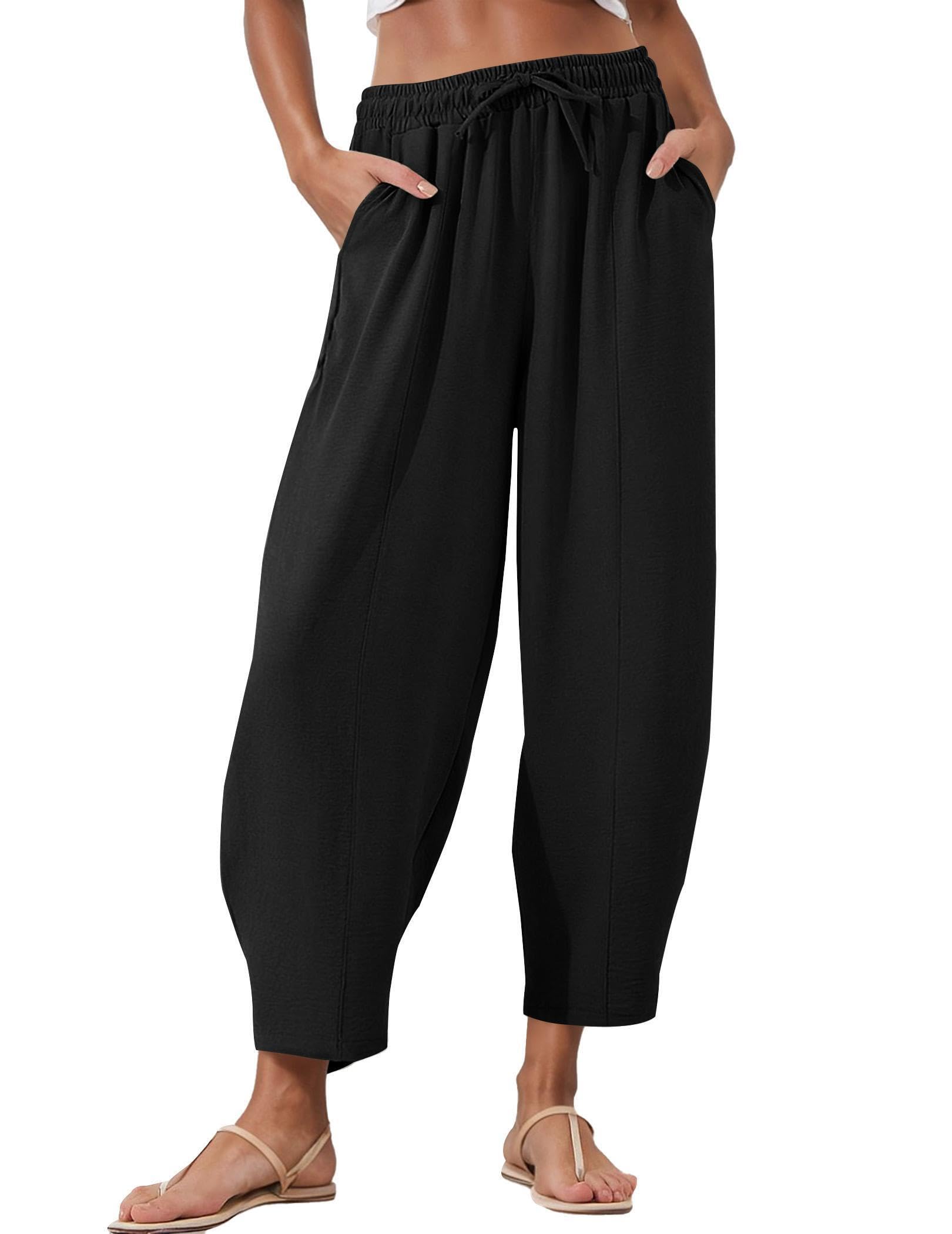 Women Wide Leg High Waisted Pants Flowy Pants Trouser Black