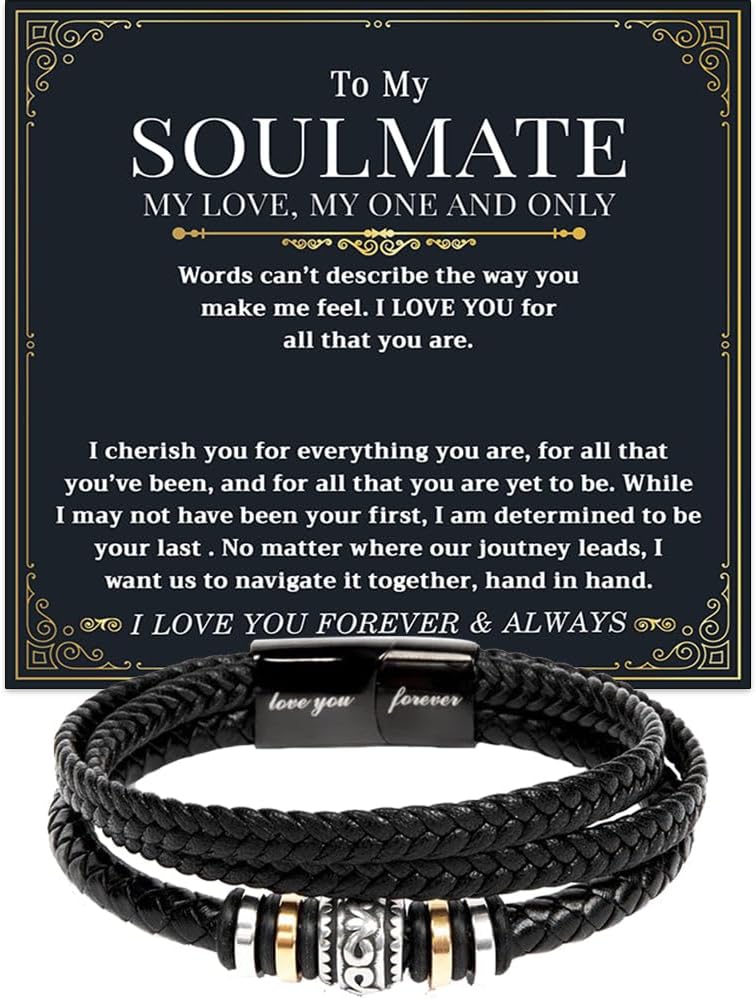 To My Soulmate Bracelet Gift For Him, Soulmate Bracelet Jewelry With Message Card and Box Meaning on Christmas Birthday Graduation Gifts, Bracelets for Him, Men's Bracelets