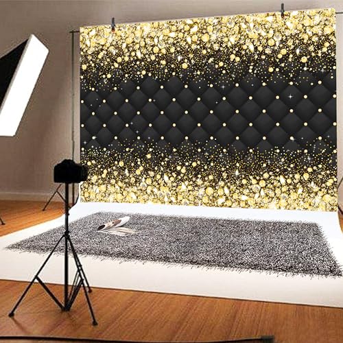 Image of Birthday Decorations Backdrop 10 x 8 ft Green Golden Happy Birthday Banner Large Birthday Party Background for Men Women Kids Photo Shoot Supplies (Black, 10 * 8 ft)