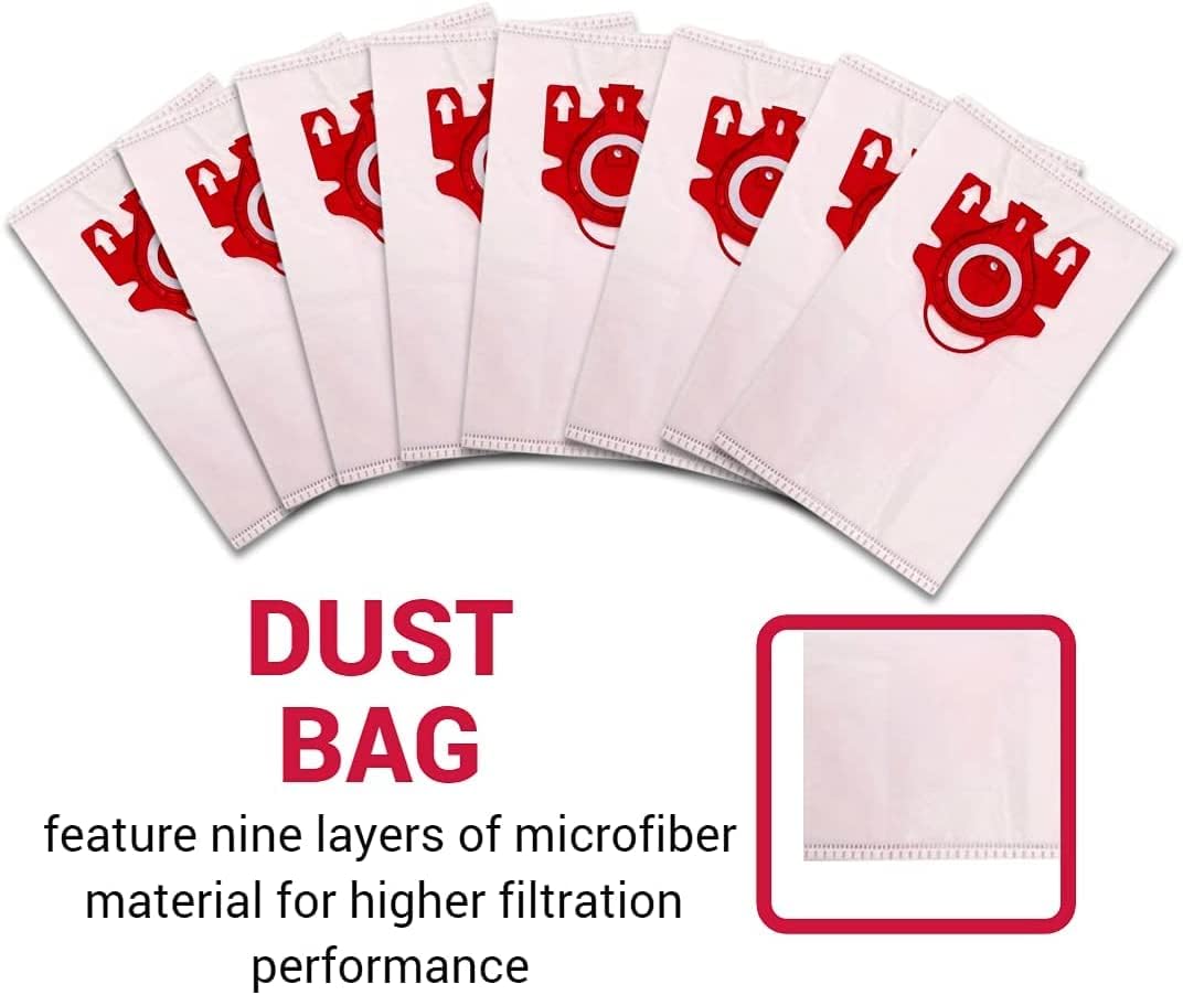 Compatible Replacement for Miele FJM Vacuum Bag Type FJM, 8 Packs AirClean 3D Efficiency Dust Bag, Compact C1 C2 S Series Bags (8 & 2 Filters)