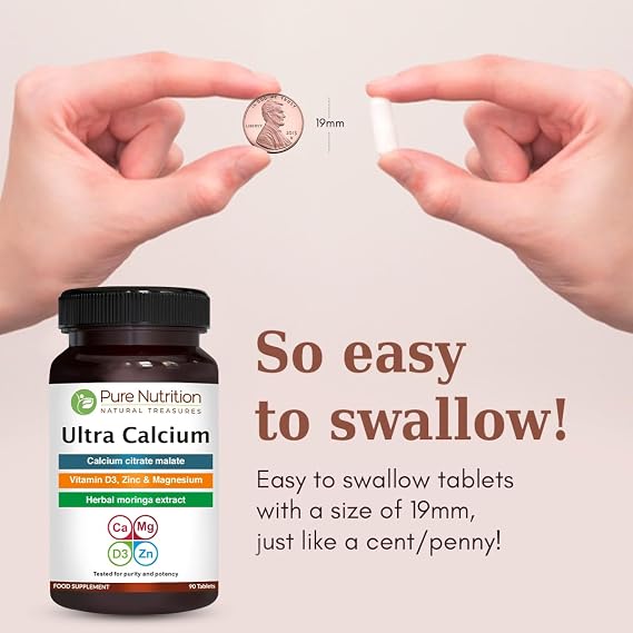Pure Nutrition Ultra Calcium 1000mg with VIT D3 + K | 90 Tab X Pack of 2 (180 Tabs) | Highly absorbable Calcium Supplement with Calcium Citrate Malate, VIT D3, K