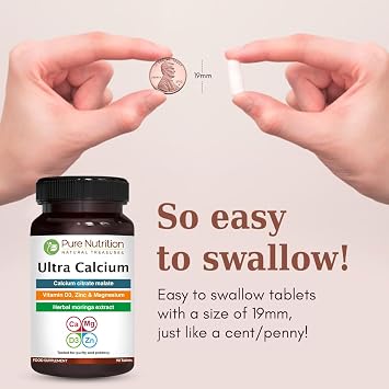Pure Nutrition Ultra Calcium 1000mg with VIT D3 + K | 90 Tab X Pack of 2 (180 Tabs) | Highly absorbable Calcium Supplement with Calcium Citrate Malate, VIT D3, K