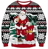 RAISEVERN Ugly Christmas Sweater Men Women Xmas Santa Claus Beer Merry Holiday Funny Knitted Snowflake Party Jumper Pullover Long Sleeve Family
