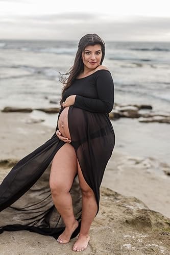 Miniatura 4 de JustVH - Vestido largo de gasa de maternidad, con hombros descubiertos, para sesiones de fotos