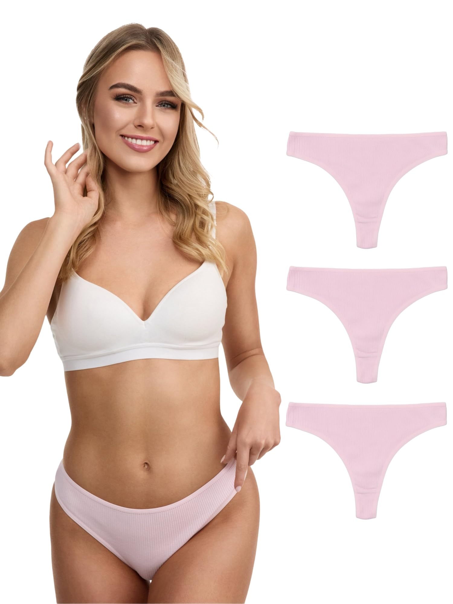 Tazzio Damen String (3er-Pack) Tanga, RIPP-Struktur, Etikettfrei F933