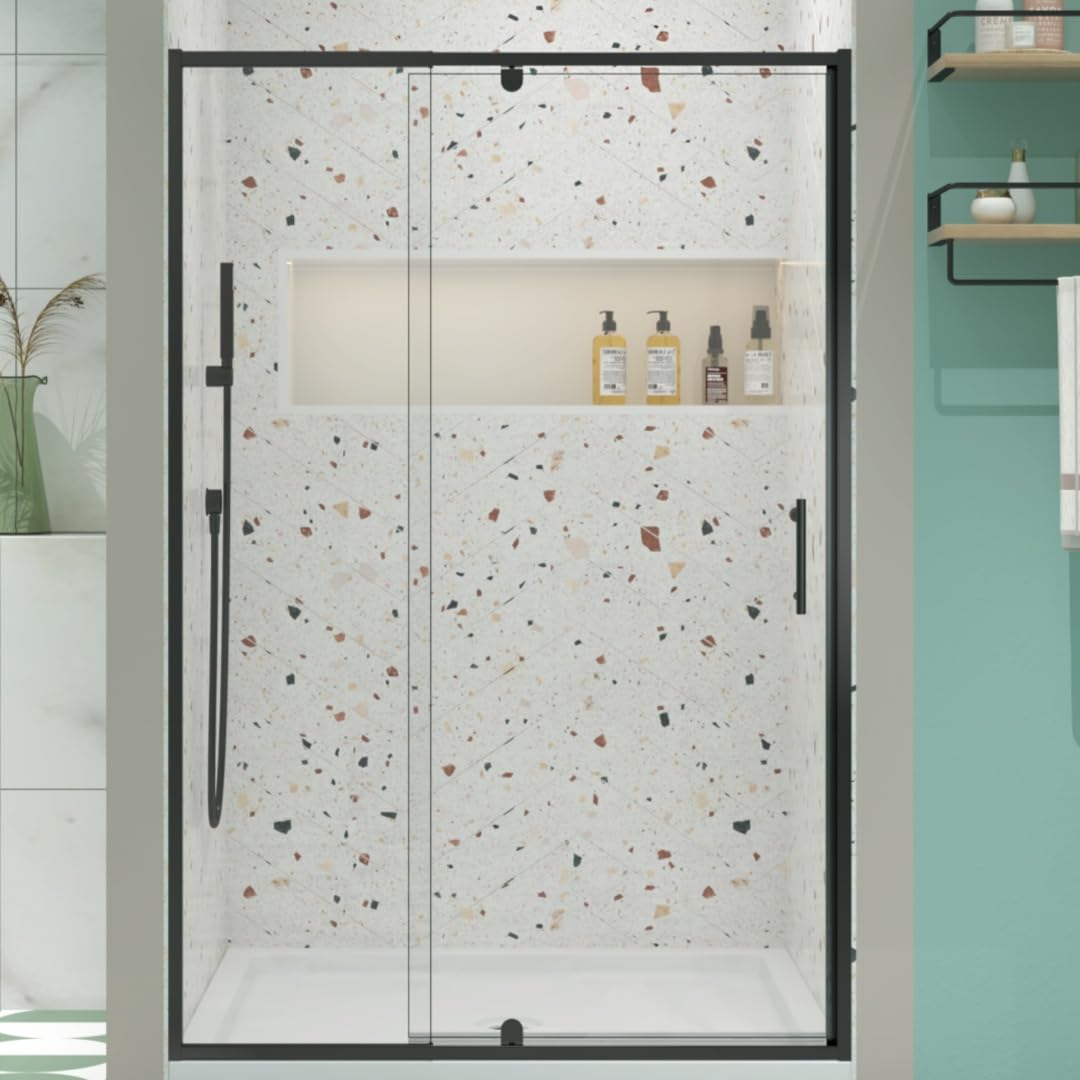 38-42" W x 71" H Piovt Swing Glass Shower Door,Pivot Frame Sliding Shower Door with 1/4"(6mm) Clear SGCC Tempered Glass,Matte Black Finish Shower Doors,Reversible Installation