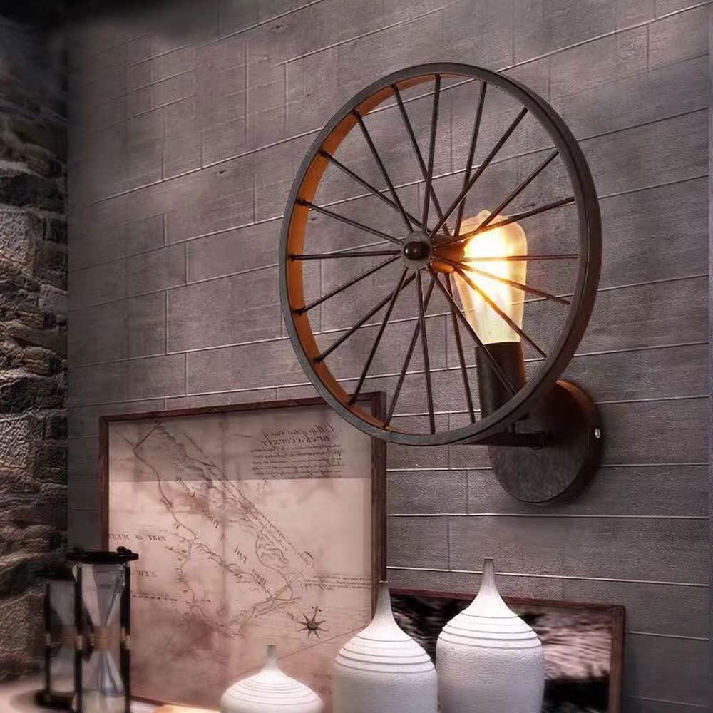 Aplique de pared vintage E27 con rueda industrial de hierro para bar