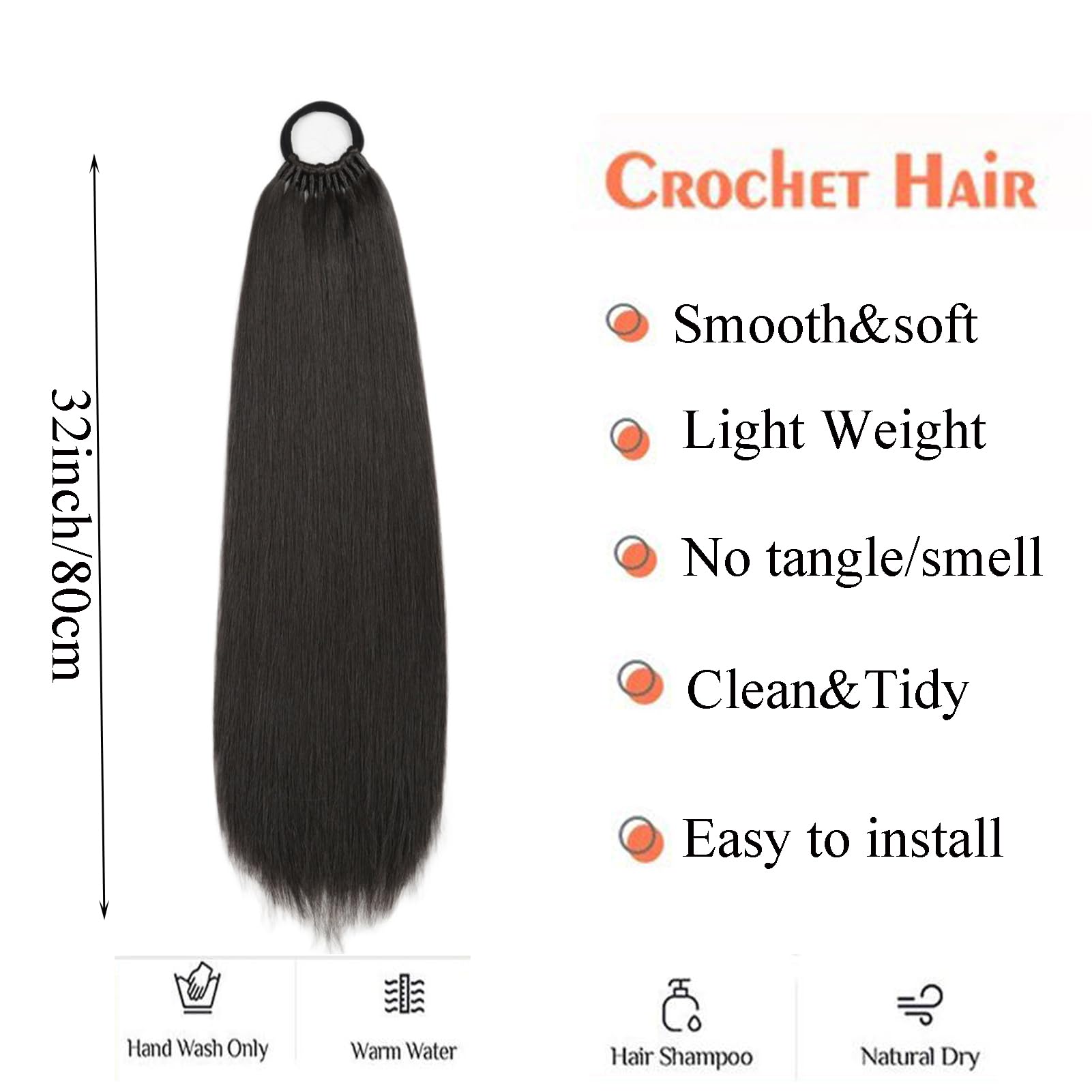 32inch Long Braid Ponytail Extension with Elastic Tie Sleek Straight Braids Ponytail Natural Soft Synthetic Hairpiece for Women Girls (#4 - Image 2