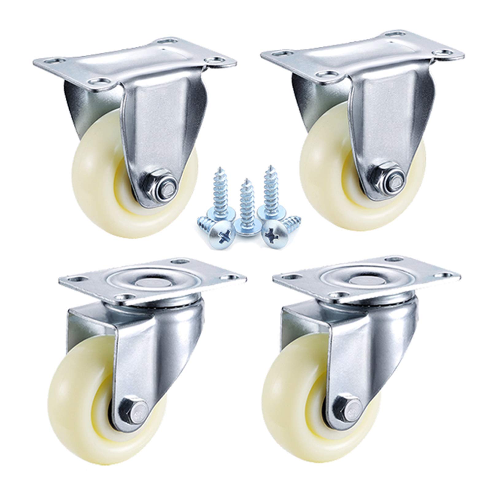 4 robuste Lenkrollen for Möbel, Tischwagen, Bett, Werkbank | 360-Grad-Oberplatte mit gebremsten Nylon-Möbelrollen, Tragfähigkeit 400 kg, leises Rollen(Standard+swivel,2.5in/63mm)