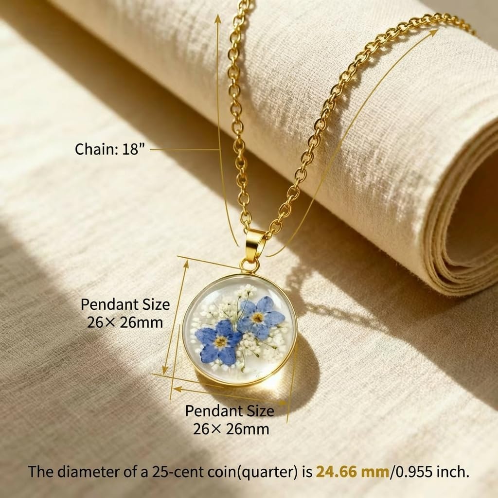 Forget-Me-Not Jewelry,Best Friend Necklaces with 4 Pendant Shapes,Pressed Birth Month flower Necklace with Gift Box for Women, Girls, Mom, Sisters, Daughter, or Her - Image 2