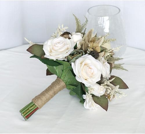 Miniatura 4 de MOJUN Ramo de boda para novia flor de rosa artificial hecha a mano para damas de honor ramo de boda romántico para boda día de San Valentín fiesta