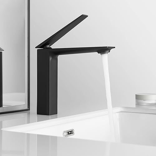 Miniatura 8 de Grifo de lavabo de latón extra largo de un solo mango, un agujero, lavabo, mezclador, montaje en cubierta, negro mate