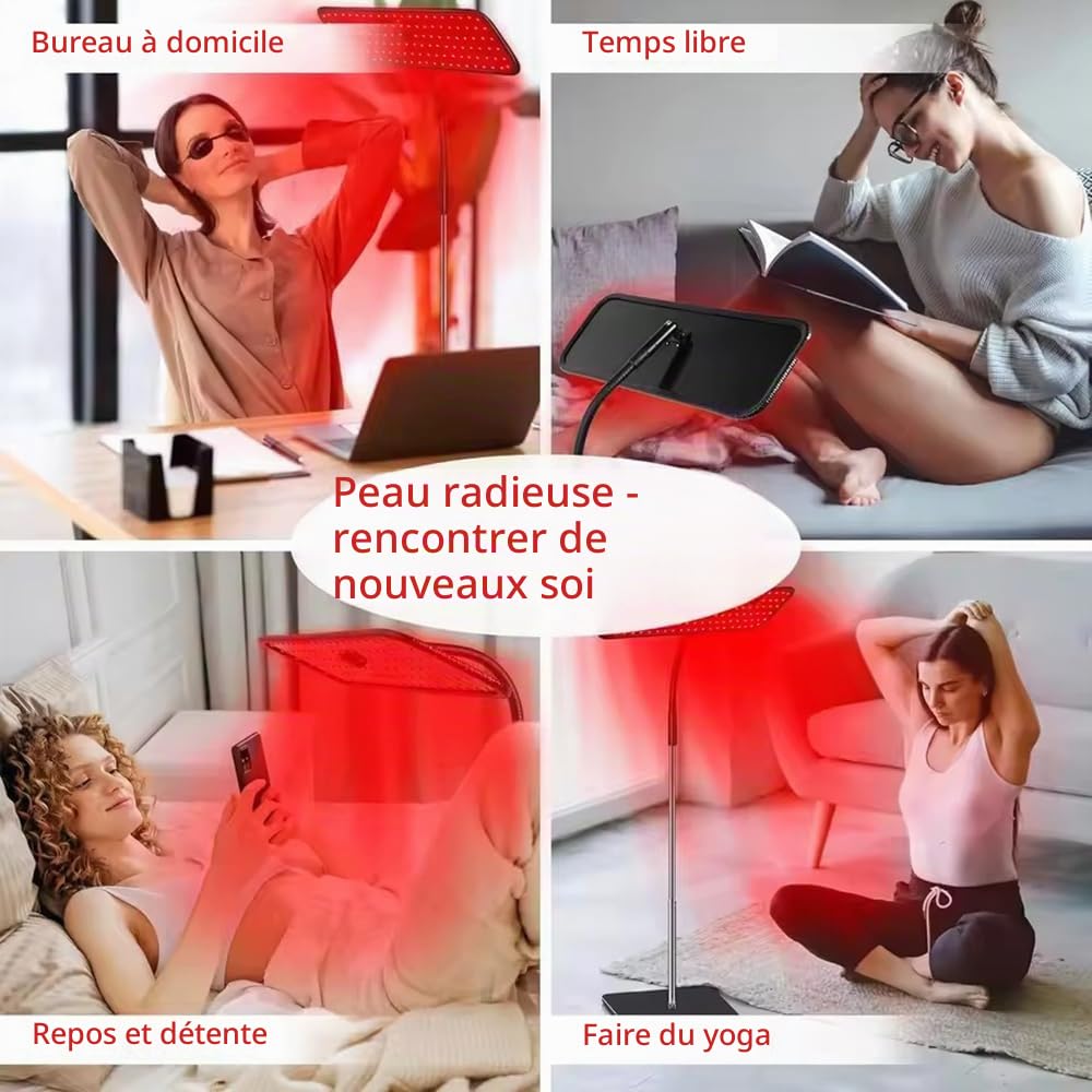 Lampe Infrarouge Professionnelle 126 LED-Hauteur Réglable 30-130cm,4 Niveaux de Luminosité,5 Minuteries,Col de Cygne 360° avec Lunettes Pour apaiser les muscles du visage et le corps