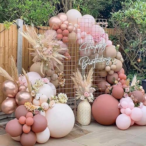 Image of Dusty Pink Balloon Arch, Double Stuffed Blush Nude Brown Balloons Pink Beige Rose Gold Balloon Garland Kit for Boho Neutral Birthday Baby Shower Wedding Bridal Shower Baby in Bloom Party Decor