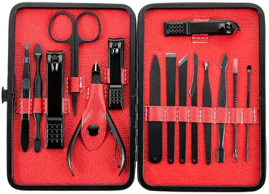 Volwco Nail Clipper Set, 15 Pieces Manicure Pedicure Set Professional Nails Care Cutter Set Stainless Steel Nail Grooming Kit Men Women Nail Clipper kit sets(Black)