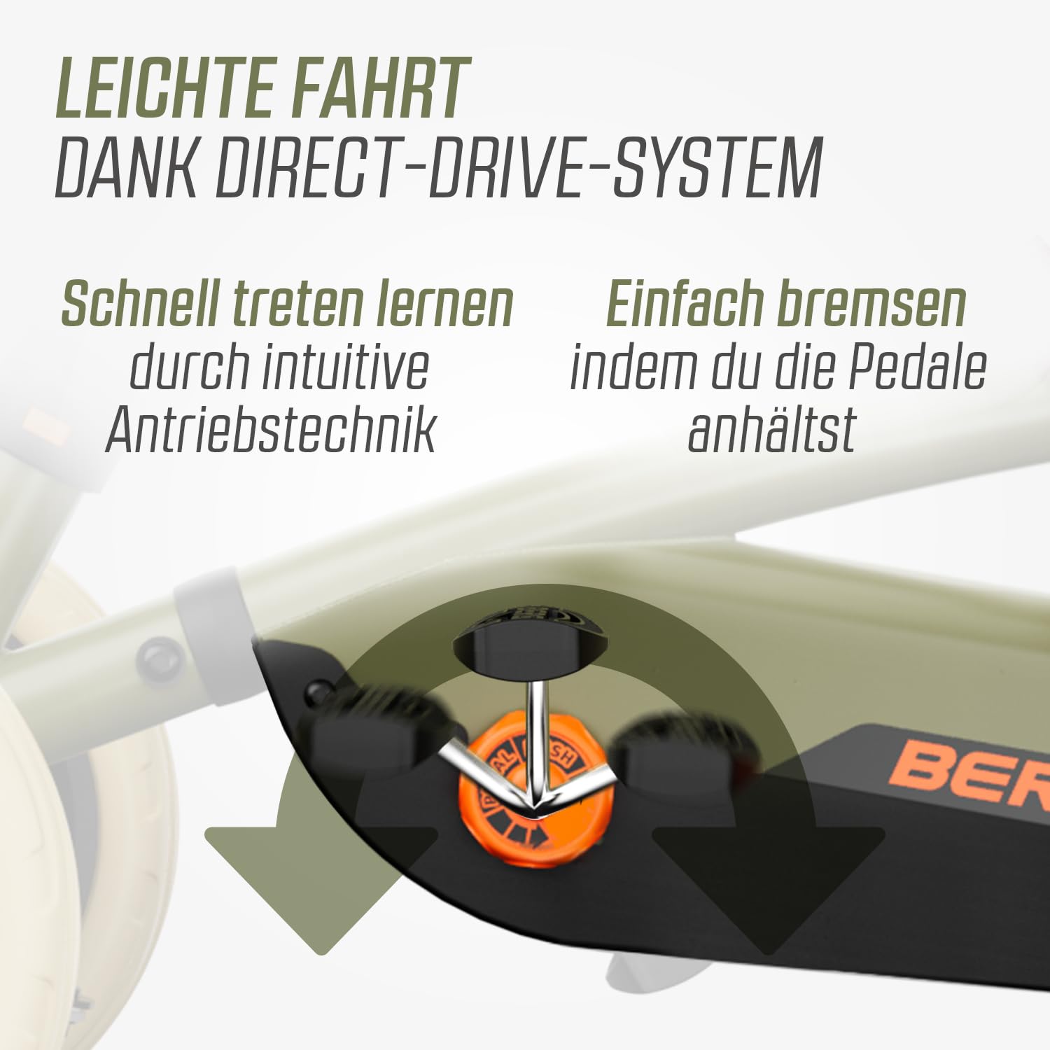 BERG Pedal-Gokart Buzzy 2-in-1 inkl. Schubstange | Gokart mit Freilauf | Tretfahrzeug für Kinder ab 2 Jahren | Kinderfahrzeug mit Handbremse und hohem Sicherheitsstandard | Retro Green