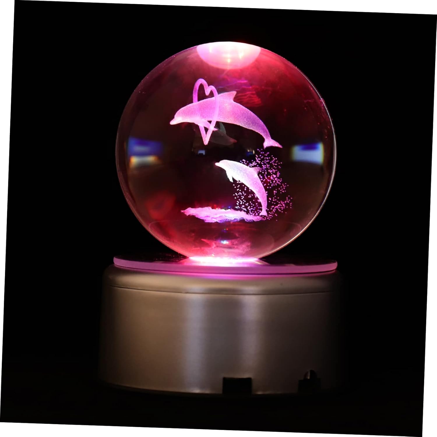 Dolphin Figurine Crystal Ball Luminous Globe Decorative Night Light for Bedroom Office